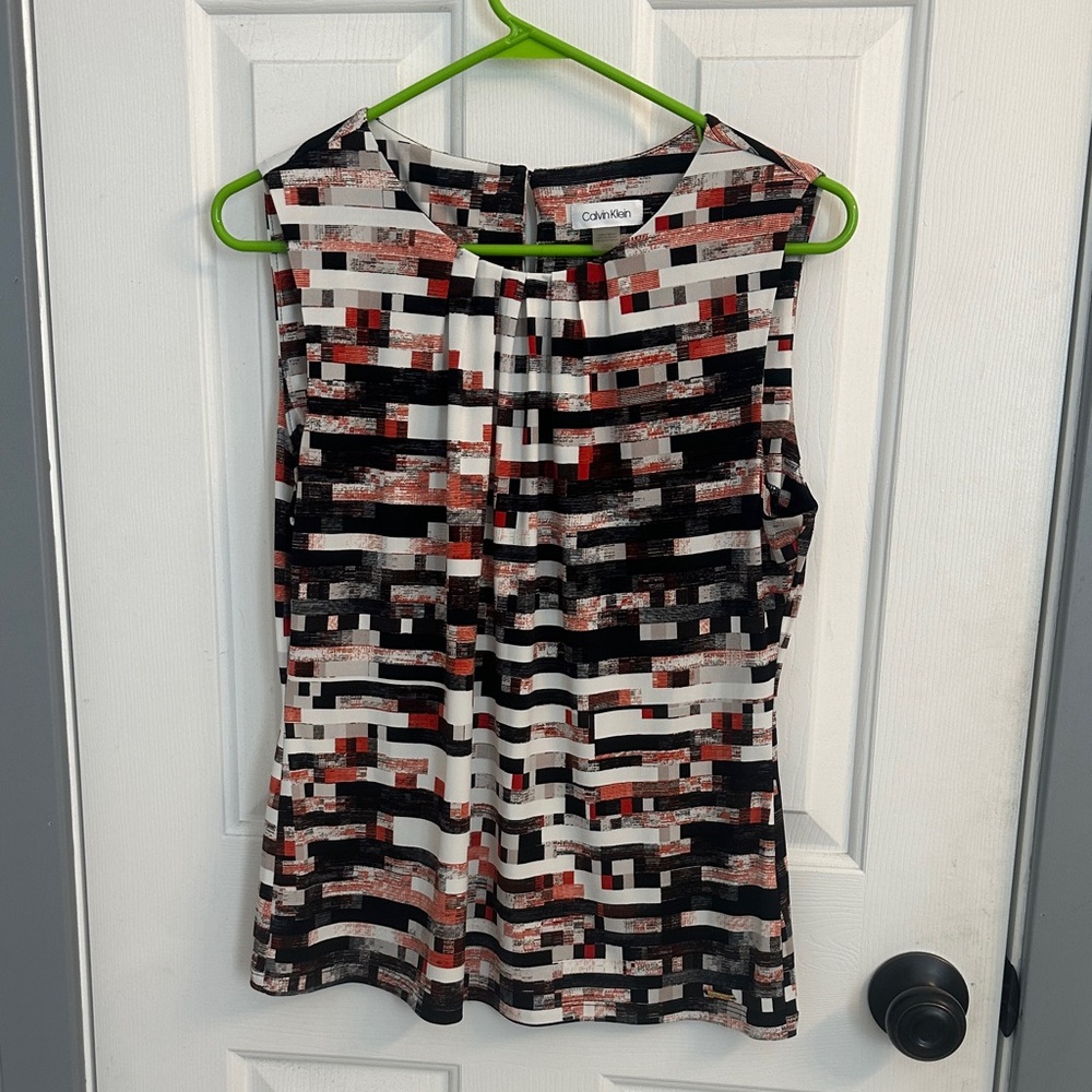 Calvin Klein Women's Abstract Print Blouse - Black, Red, White